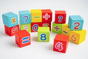 Math number colorful on white background, education study mathematics learning teach. photo