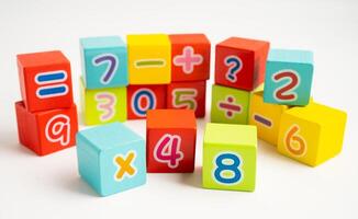 Math number colorful on white background, education study mathematics learning teach. photo