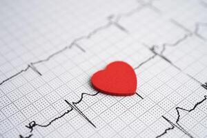 Electrocardiogram, ECG with red heart, heart wave, heart attack, cardiogram report. photo