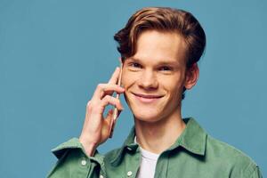 Dashing Young Businessman. A Modern Portrait of Confidence and Style with a Smartphone photo
