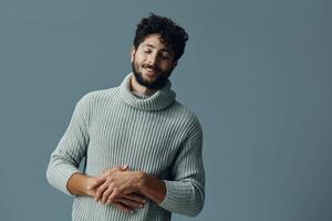 Lifestyle expression person studio happy guy background handsome men attractive casual confident photo