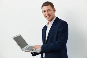 Man computer business caucasian background job manager handsome one white office technology photo