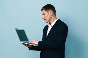 Business internet professional executive one computer background men technology adult handsome men photo
