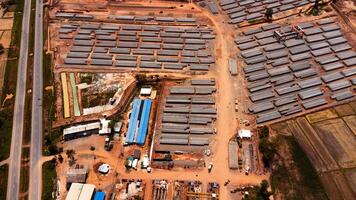 Aerial view of a cement bridge under construction. Road currently under construction at several levels to increase traffic photo