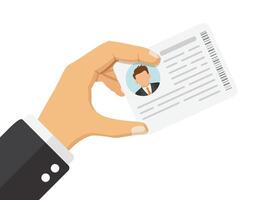 Hand holding driver license icon in flat style. Identification document illustration on isolated background. Profile card sign business concept. vector