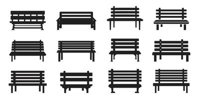 Bench icons set in flat style. Comfortable rest illustration on isolated background. Park chair sign business concept. vector