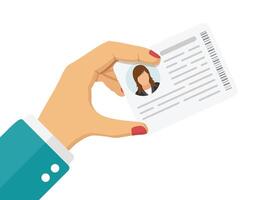 Hand holding driver license icon in flat style. Identification document illustration on isolated background. Profile card sign business concept. vector