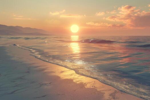 sereno puesta de sol terminado tranquilo Oceano olas foto