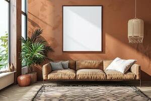 Poster Mockup in Brown Scandinavian Interior photo