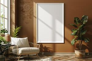 Poster Mockup in Brown Scandinavian Interior photo