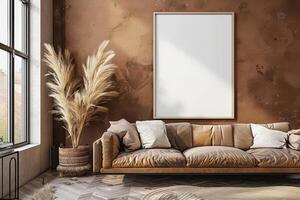 Poster Mockup in Brown Scandinavian Interior photo