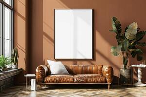 Poster Mockup in Brown Scandinavian Interior photo