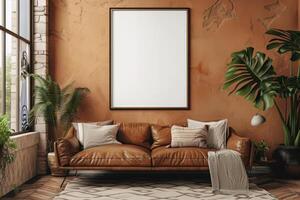 Poster Mockup in Brown Scandinavian Interior photo