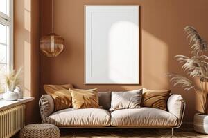 Poster Mockup in Brown Scandinavian Interior photo