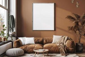 Poster Mockup in Brown Scandinavian Interior photo