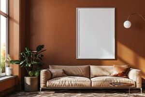 Poster Mockup in Brown Scandinavian Interior photo
