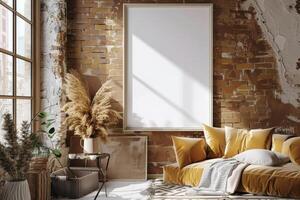 Poster Mockup in Brown Scandinavian Interior photo