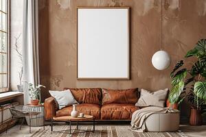 Poster Mockup in Brown Scandinavian Interior photo