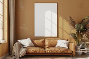 Poster Mockup in Brown Scandinavian Interior photo