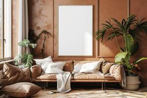 Poster Mockup in Brown Scandinavian Interior photo