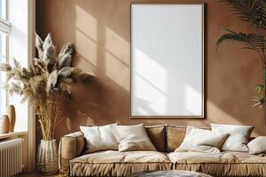 Poster Mockup in Brown Scandinavian Interior photo