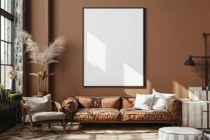 Poster Mockup in Brown Scandinavian Interior photo