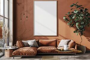 Poster Mockup in Brown Scandinavian Interior photo
