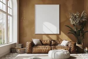 Poster Mockup in Brown Scandinavian Interior photo