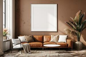Poster Mockup in Brown Scandinavian Interior photo