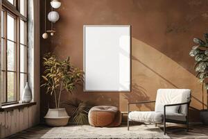 Poster Mockup in Brown Scandinavian Interior photo