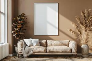 Poster Mockup in Brown Scandinavian Interior photo