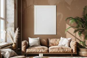 Poster Mockup in Brown Scandinavian Interior photo