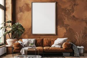 Poster Mockup in Brown Scandinavian Interior photo