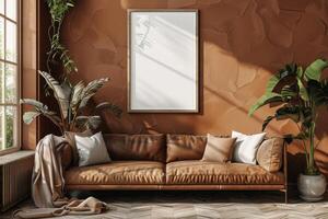 Poster Mockup in Brown Scandinavian Interior photo
