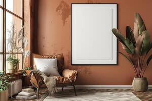 Poster Mockup in Brown Scandinavian Interior photo