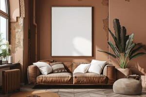 Poster Mockup in Brown Scandinavian Interior photo