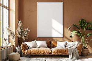 Poster Mockup in Brown Scandinavian Interior photo