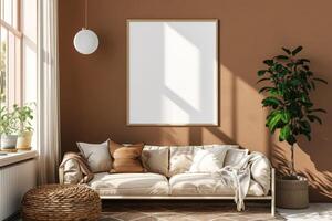 Poster Mockup in Brown Scandinavian Interior photo