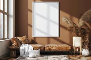Poster Mockup in Brown Scandinavian Interior photo