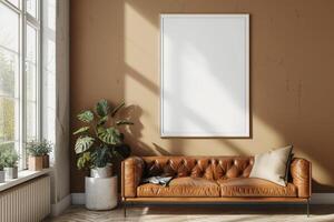 Poster Mockup in Brown Scandinavian Interior photo