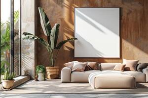 Poster Mockup in Brown Scandinavian Interior photo