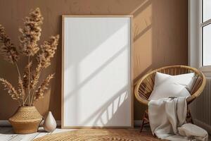 Poster Mockup in Brown Scandinavian Interior photo