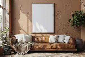 Poster Mockup in Brown Scandinavian Interior photo