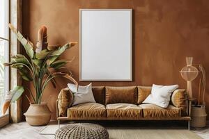 Poster Mockup in Brown Scandinavian Interior photo
