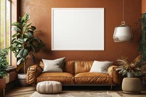 Poster Mockup in Brown Scandinavian Interior photo