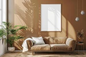 Poster Mockup in Brown Scandinavian Interior photo
