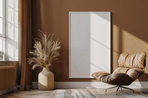 Poster Mockup in Brown Scandinavian Interior photo