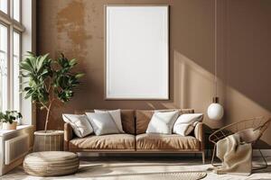 Poster Mockup in Brown Scandinavian Interior photo