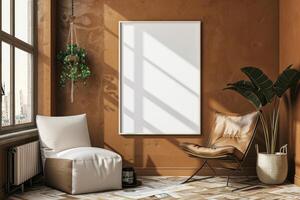 Poster Mockup in Brown Scandinavian Interior photo