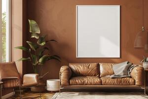 Poster Mockup in Brown Scandinavian Interior photo